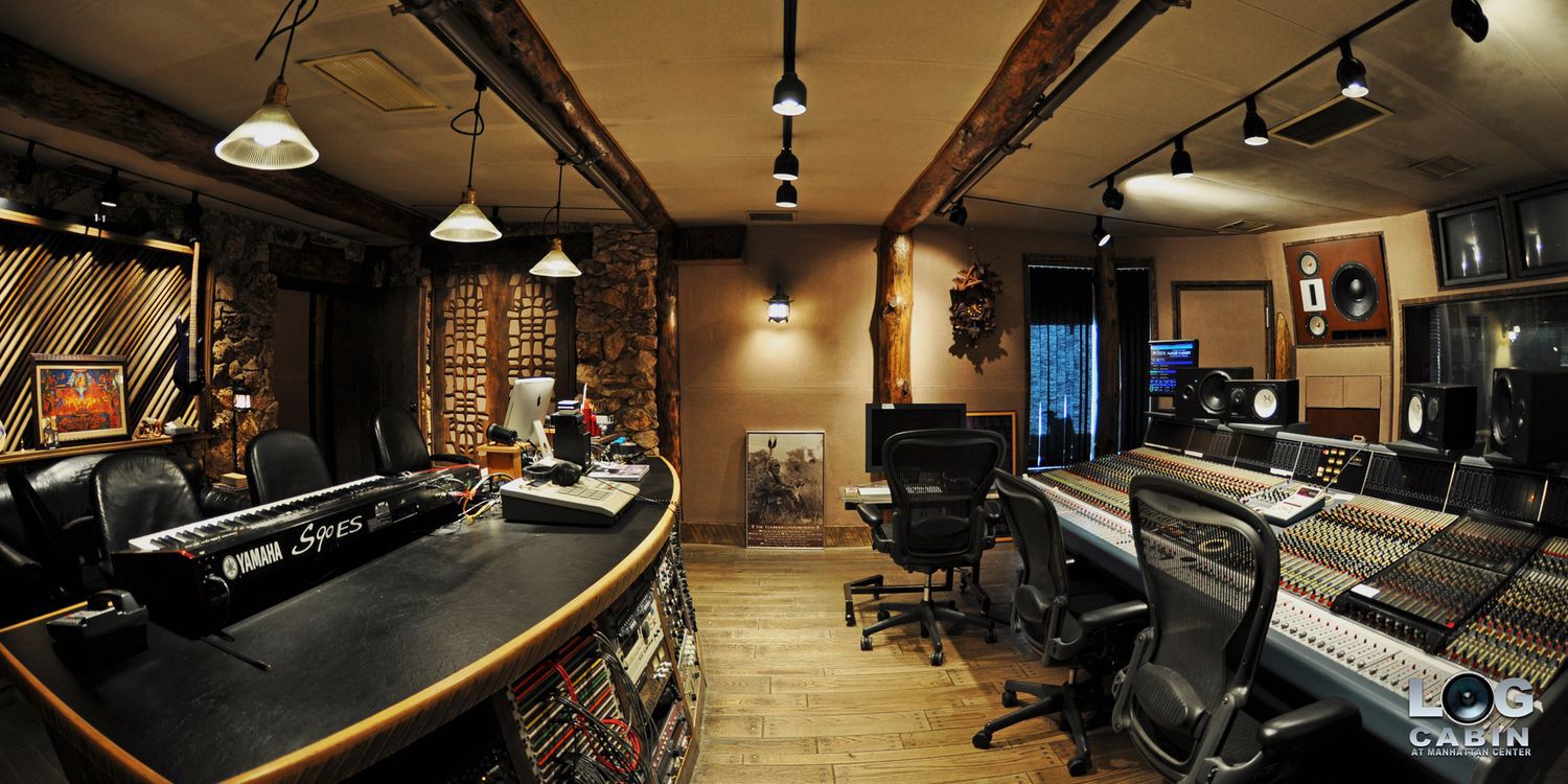 Studio with keyboard and mixing boards