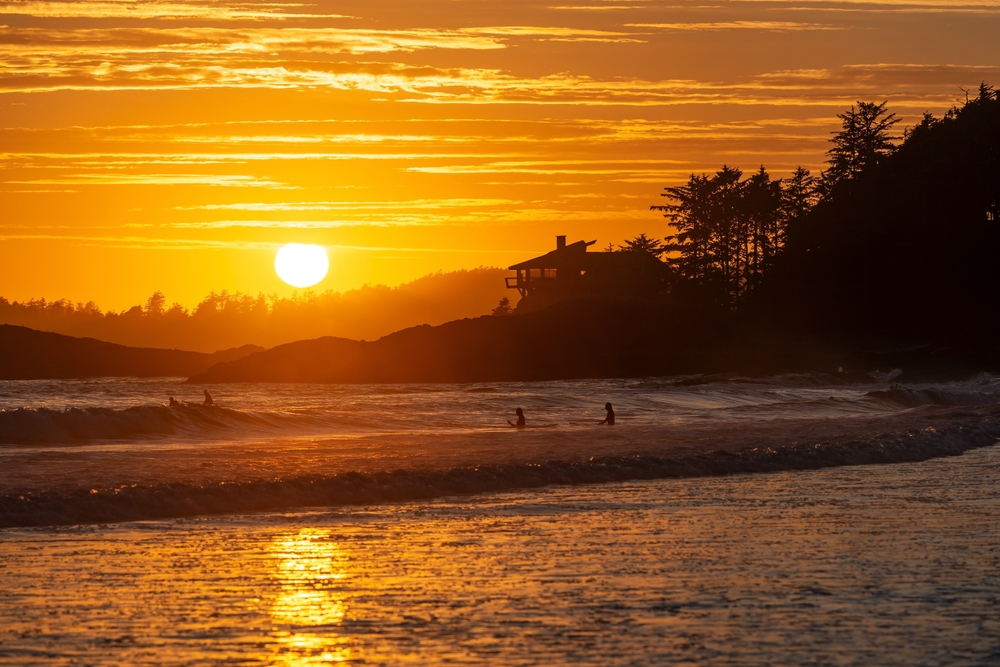 An orange sunset at Chesterman Beach, Tofino, B.C.