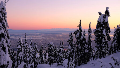 View from atop Grouse Mountain at sunset.