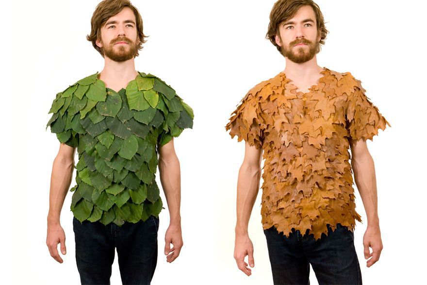 Shirts made from scraps of fabric that look like leaves