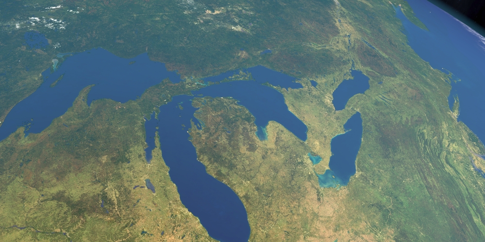 Ariel view of all five Great Lakes.