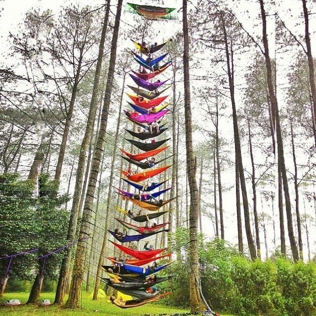 A high stack of hammockers