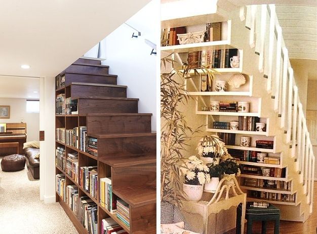 Bookshelves under stairs