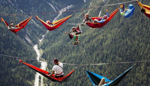 Hammocks suspended above a gorge