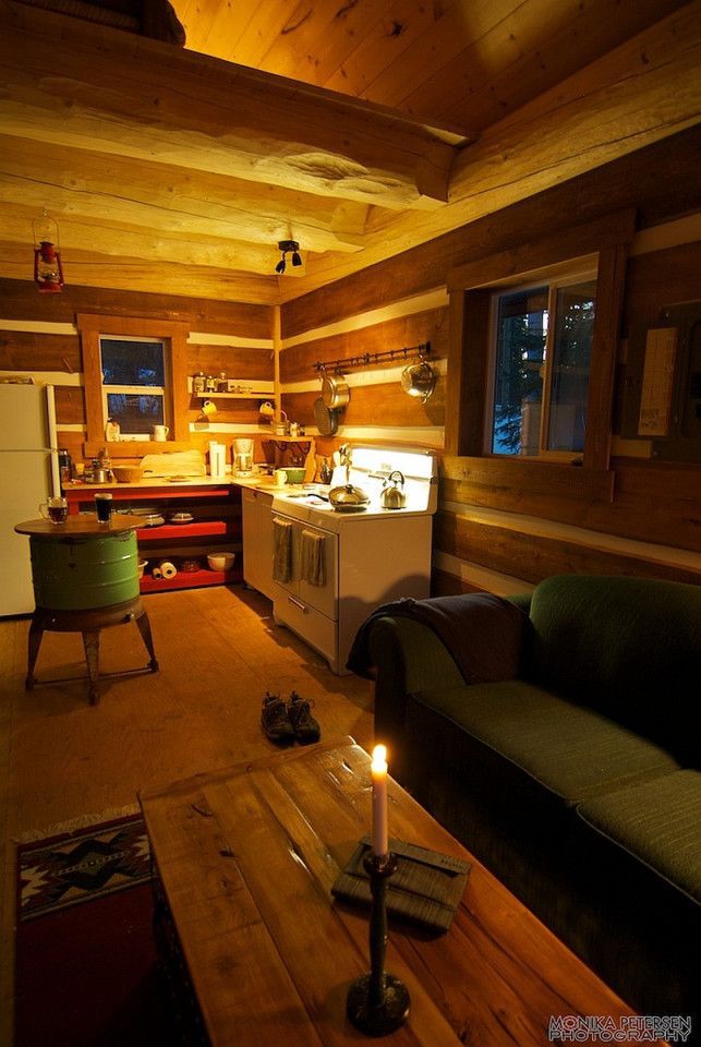 Cabin interior after sundown