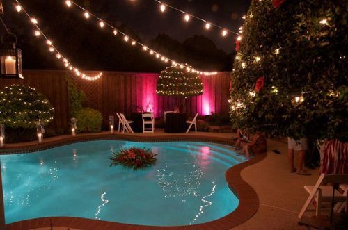 String lights above a pool