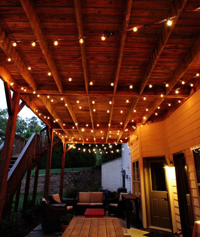 String lights over a porch