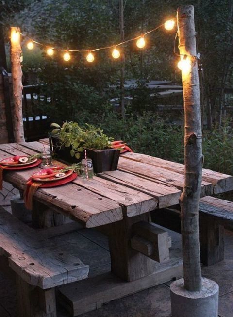 Lights over a picnic table