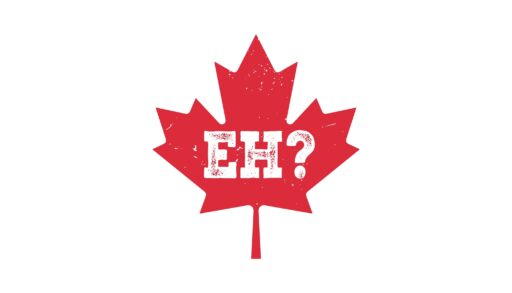 Red maple leaf that has the word "Eh" written inside it.