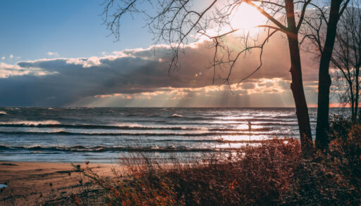 View from the shore of Lake Erie at sunset.