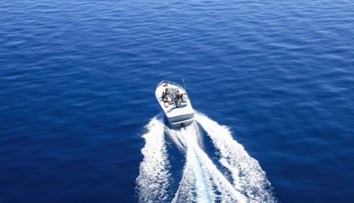 Motor boat yacht on a lake.