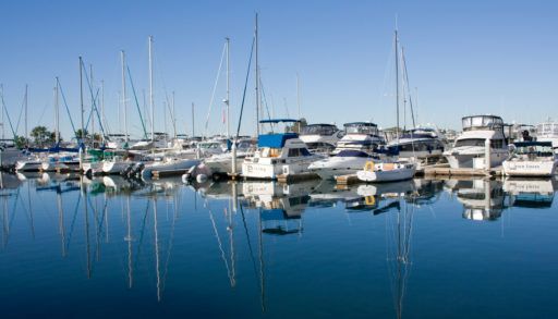 Docked boats at a marina.