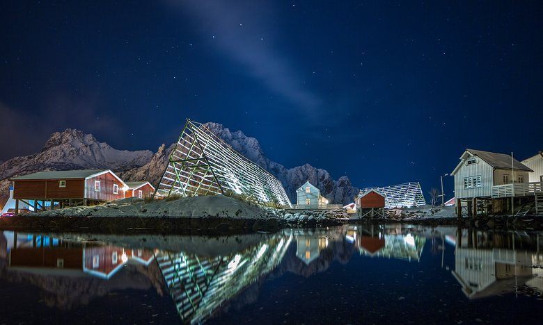 Cottages lit in the night