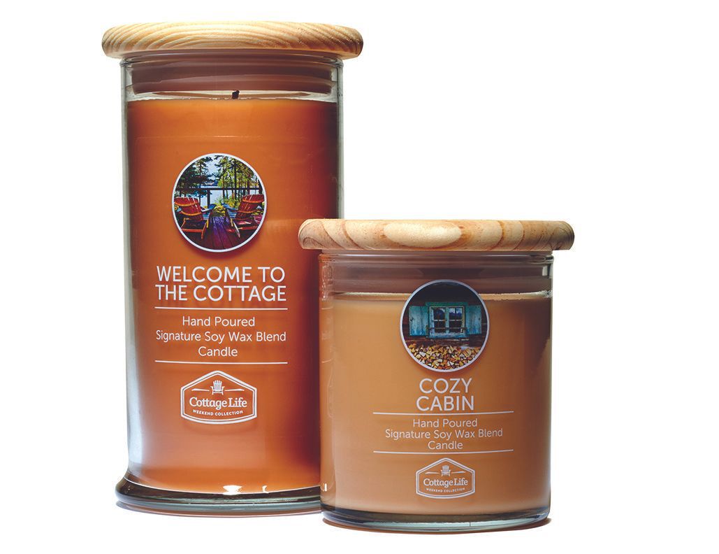 For the host who loves the holidays: Cottage Life Week- end Collection Can- dles (8 oz, $19.99; 16 oz, $26.99)