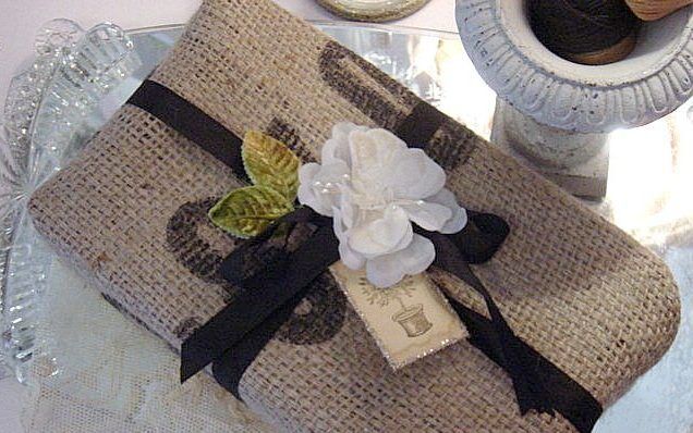 A gift wrapped in burlap