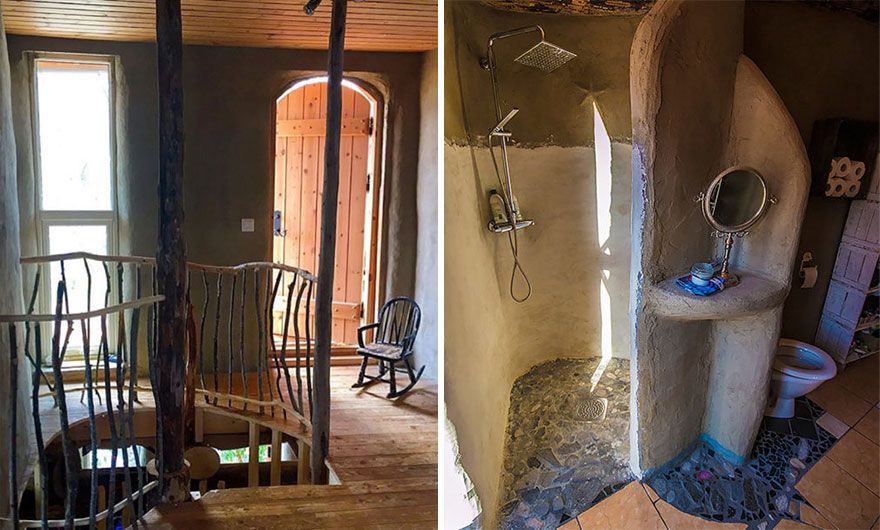 Photos of a landing and a bathroom