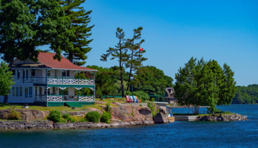 Kingston Ontario Canada June 20th 2018 - Cottage on the river with waterfront view