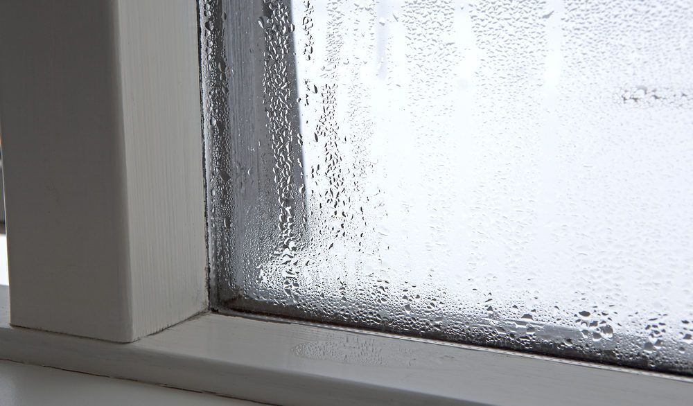 Close-up of window condensation.
