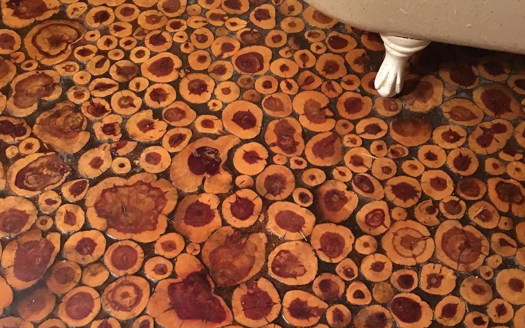 Cordwood bathroom floor