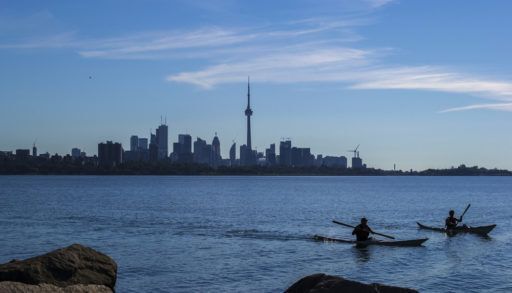 Kayakers and Toronto skyline