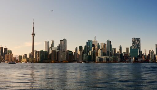 Toronto skyline at sunset.