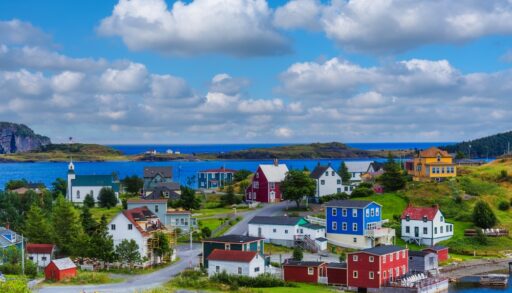 Coloured houses located in the remote Northern town of Trinity, Newfoundland and Labrador, Canada.