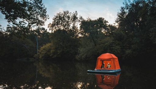 Two girls in floating tent.