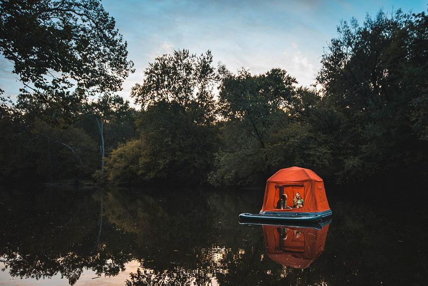 Two girls in floating tent.