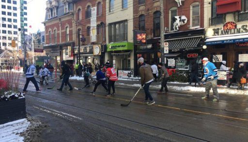Street hockey game on King Street