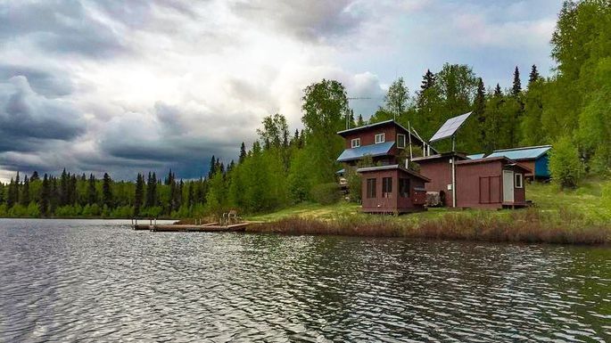 Cabin on edge of lake