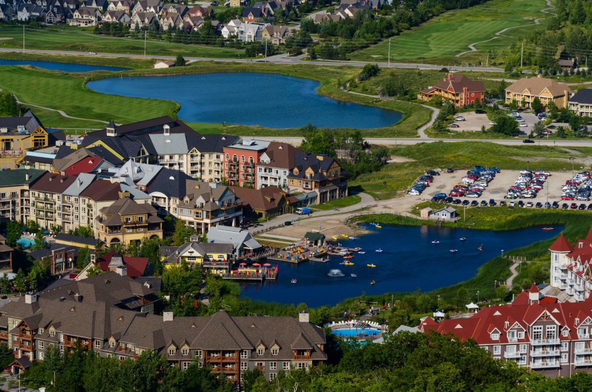 Aerial view of the Blue Mountain Resort village in Collingwood, Ontario.