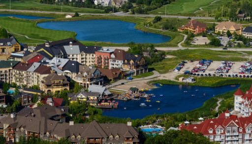 Aerial view of the Blue Mountain Resort village in Collingwood, Ontario.