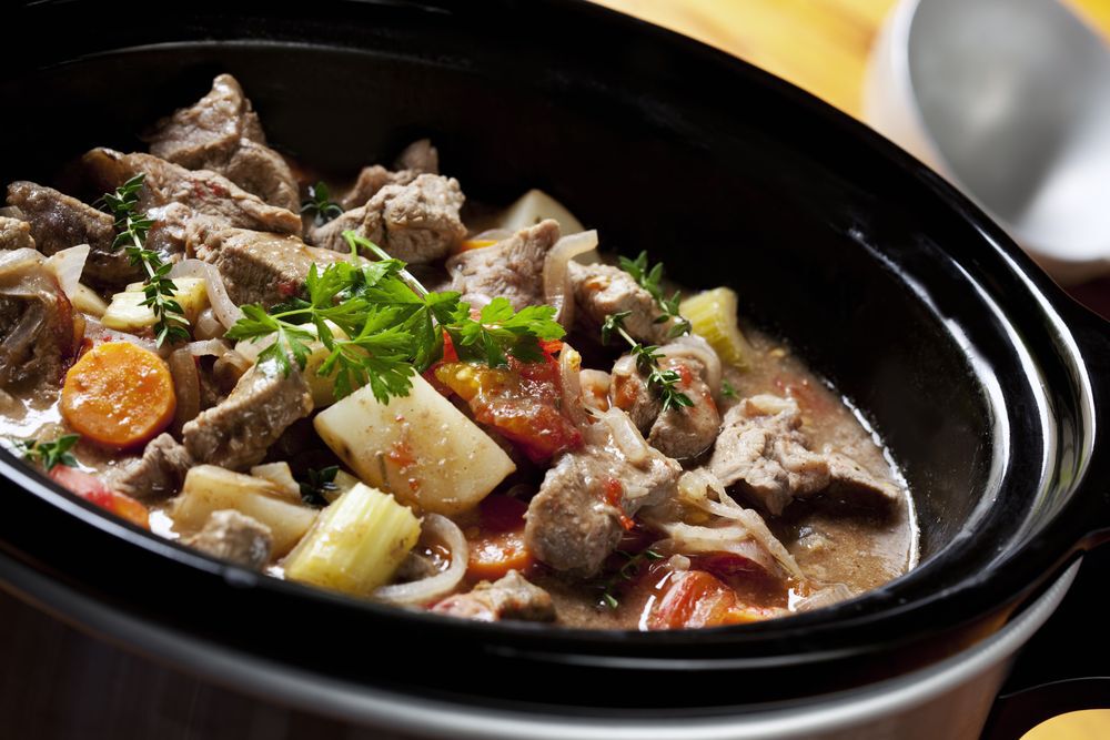 Beef stew in a slow cooker