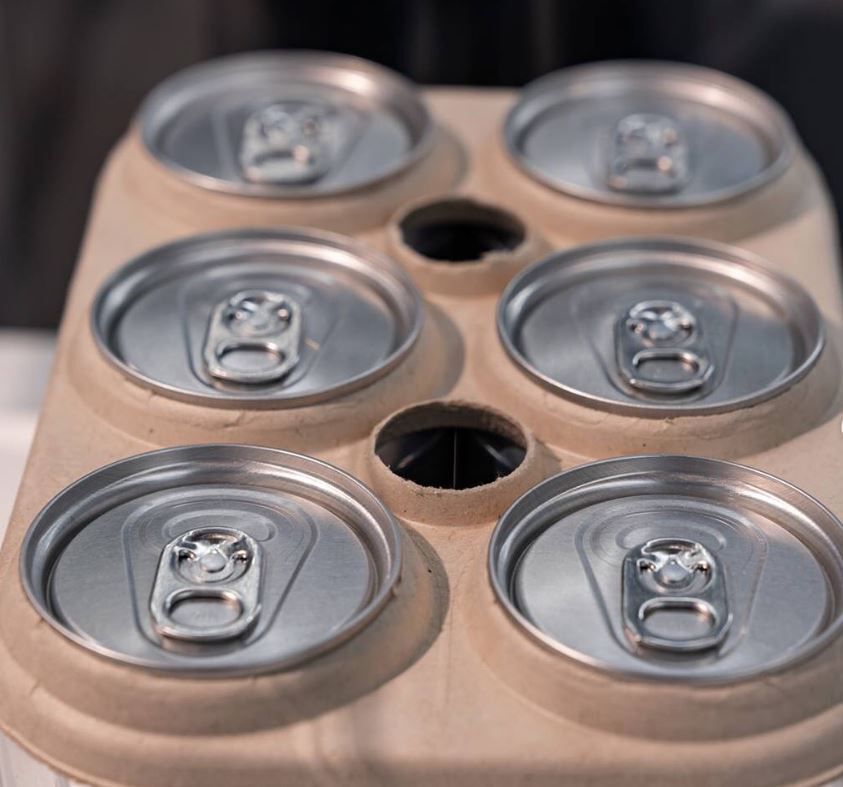 A six-pack of cans in an eco-friendly carrier