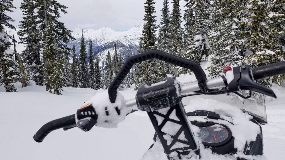 A snowmobile in the Monashees near Revelstoke, Canada