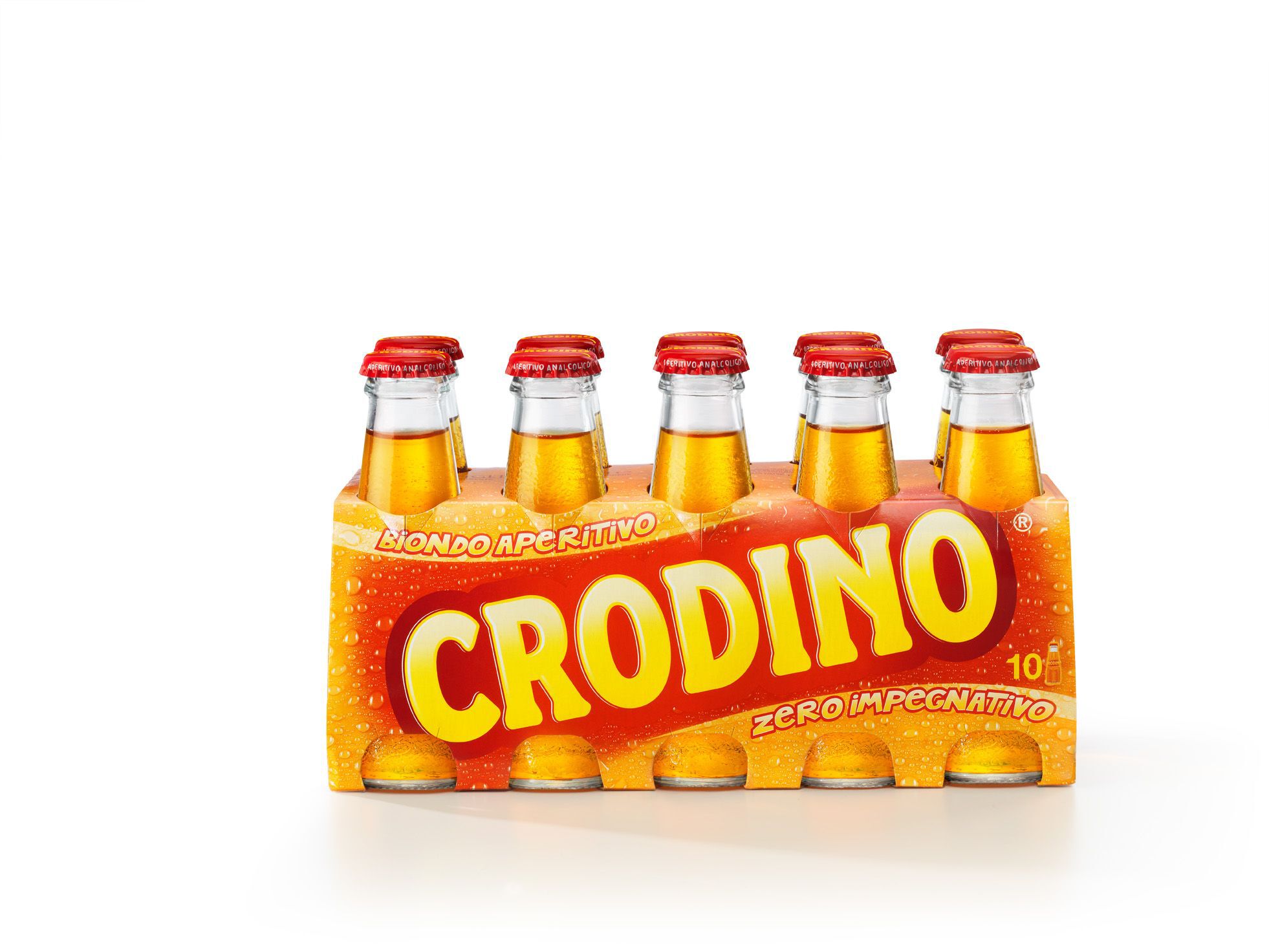 A ten-pack of orange and red Campari Crodino bottles