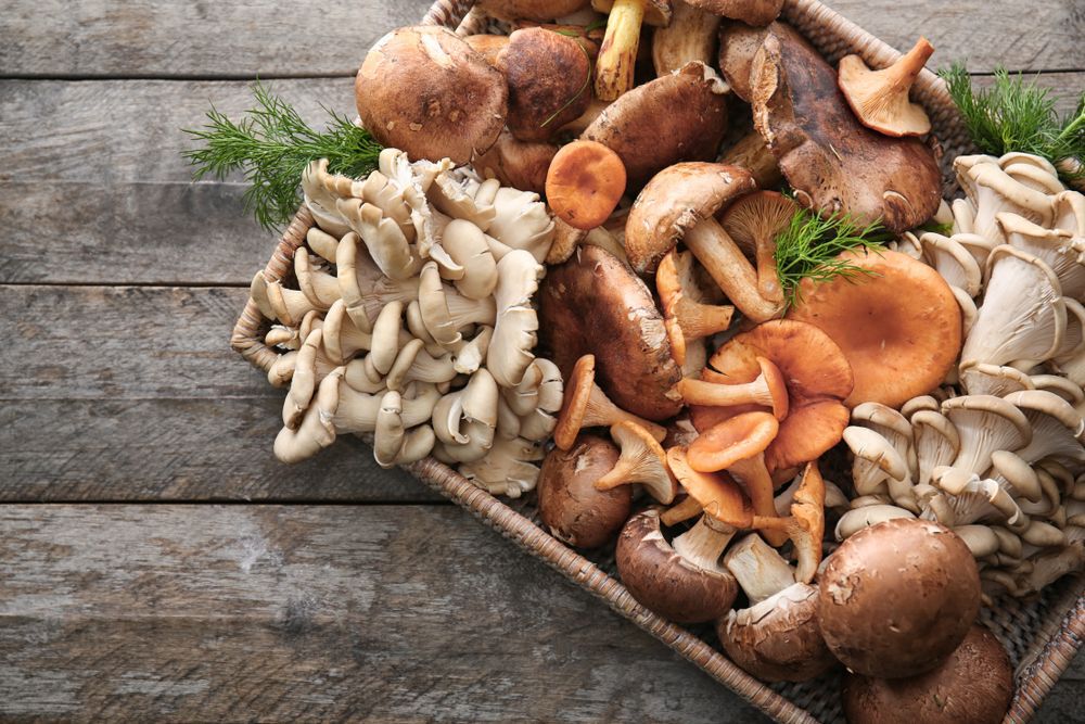 mushrooms-on-a-platter-with-wooden-background