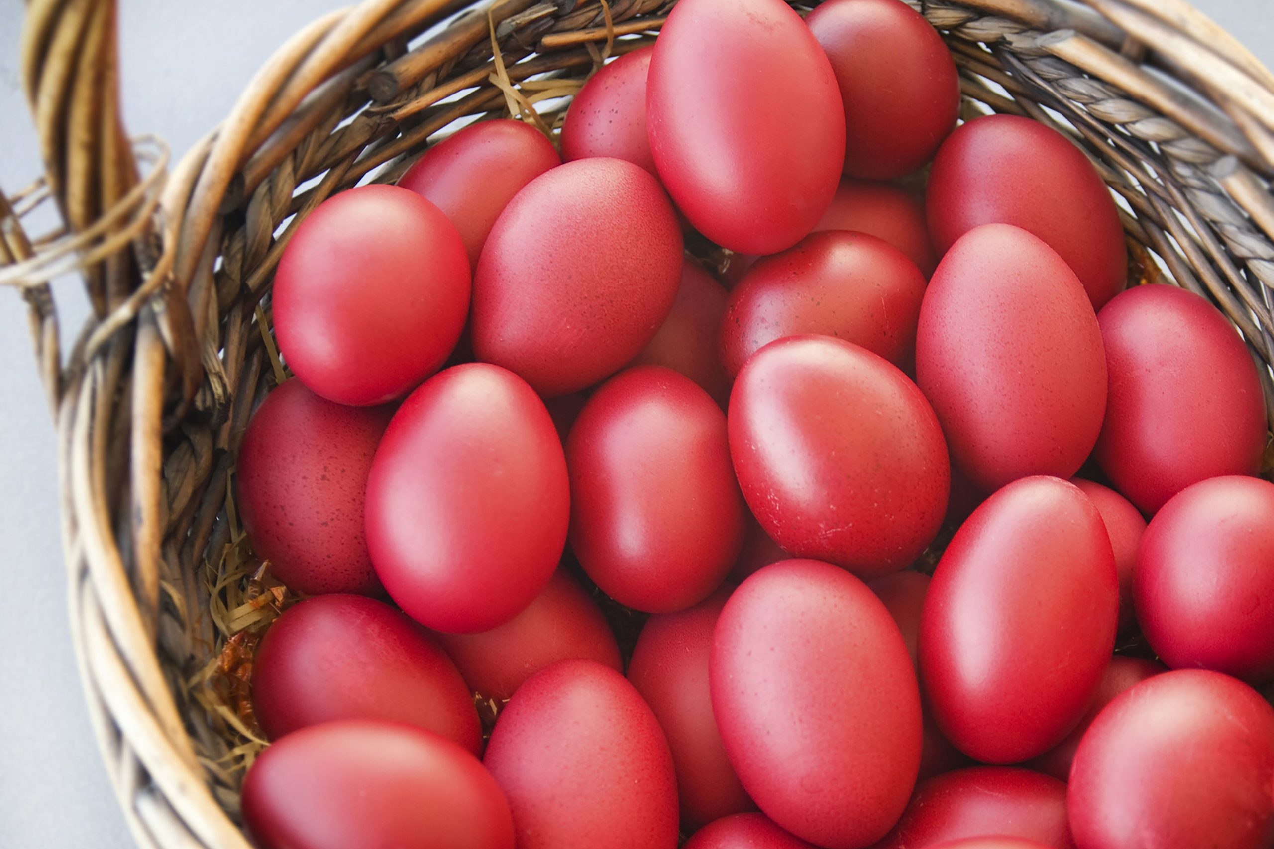 Red dyed-Easter-eggs-in-a-basket