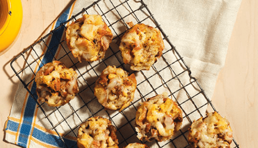 Sausage apple thyme bread pudding bites