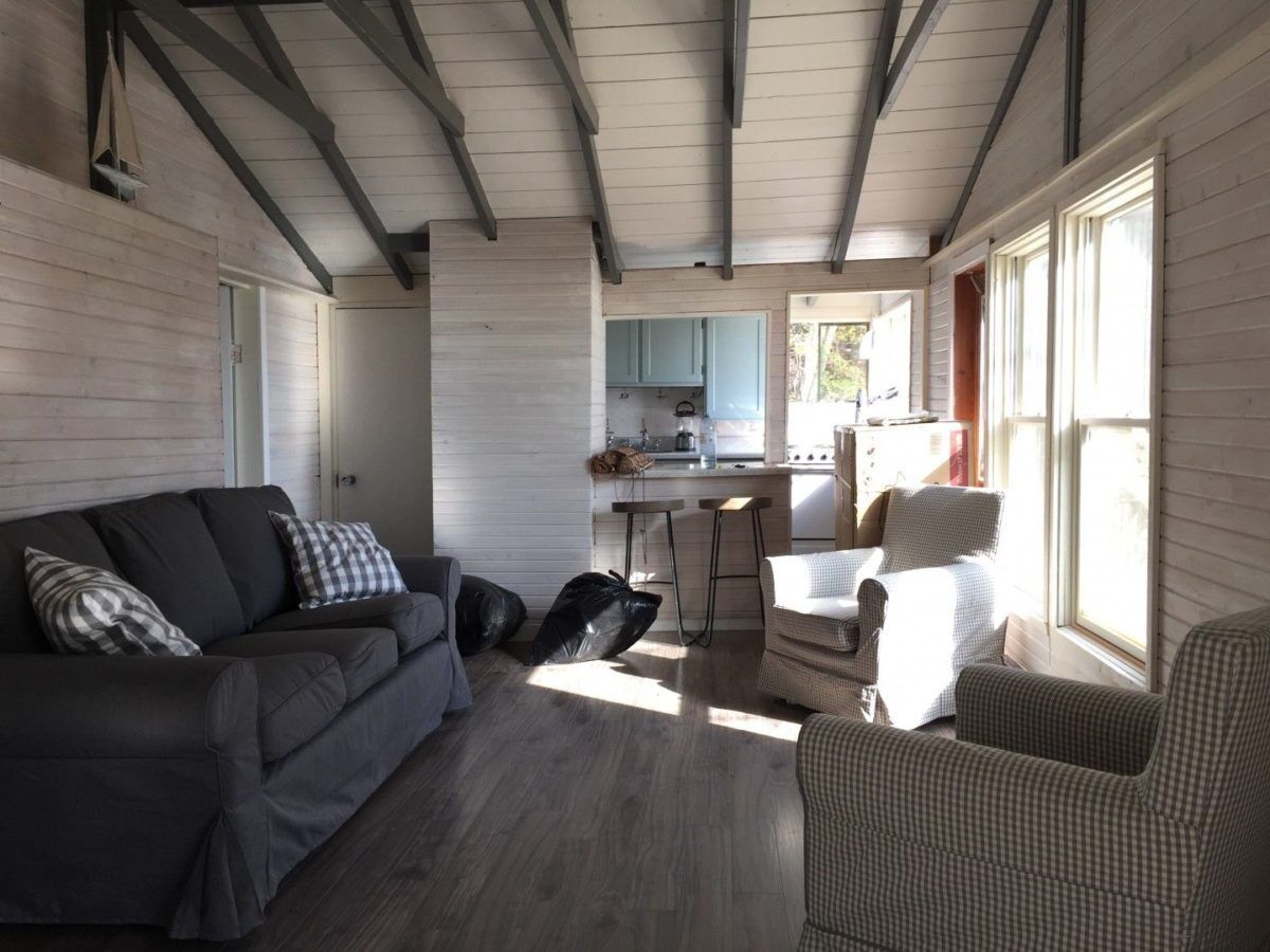 The inside of this sunny Lake Huron cottage.
