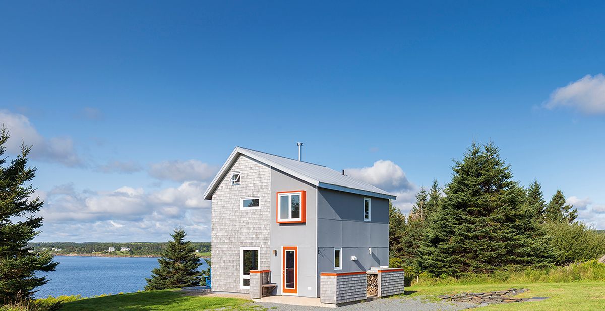 Grey and orange cottage in Nova Scotia