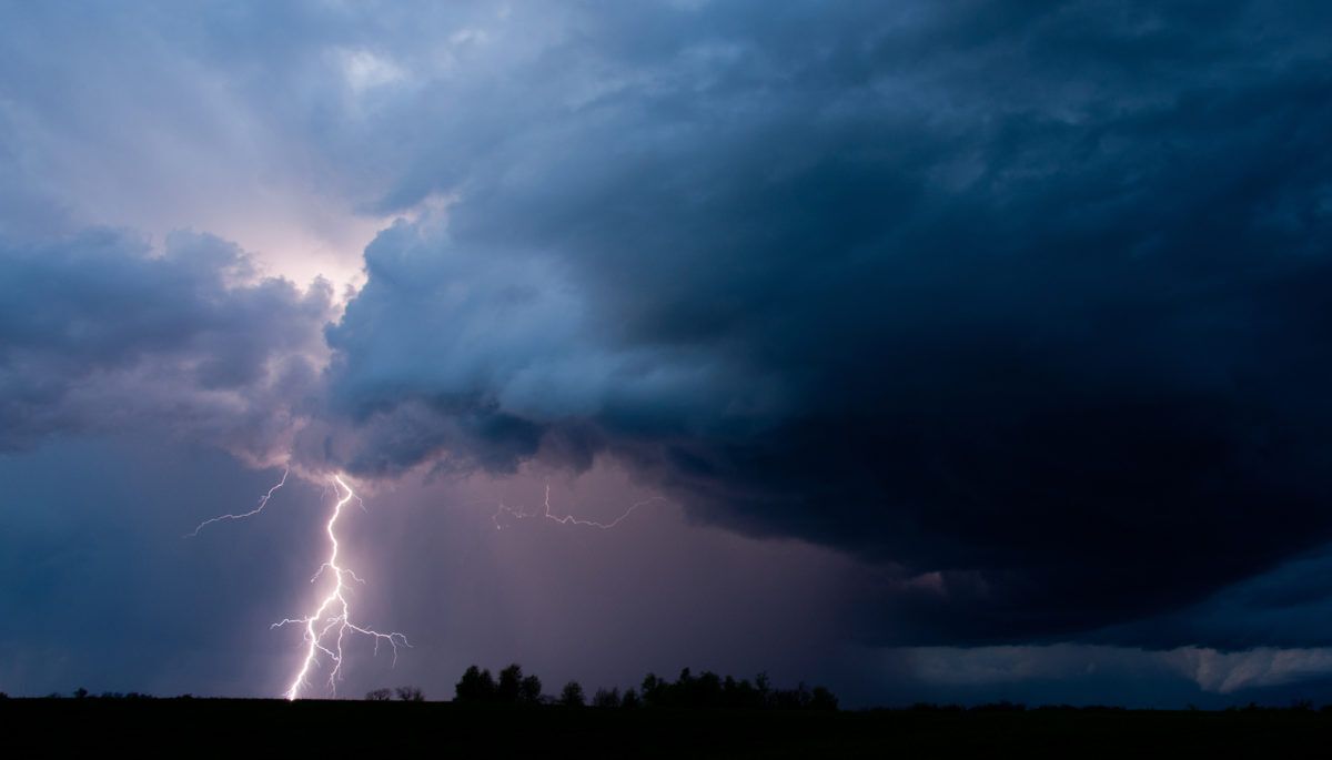 Storm clouds with lightning strike