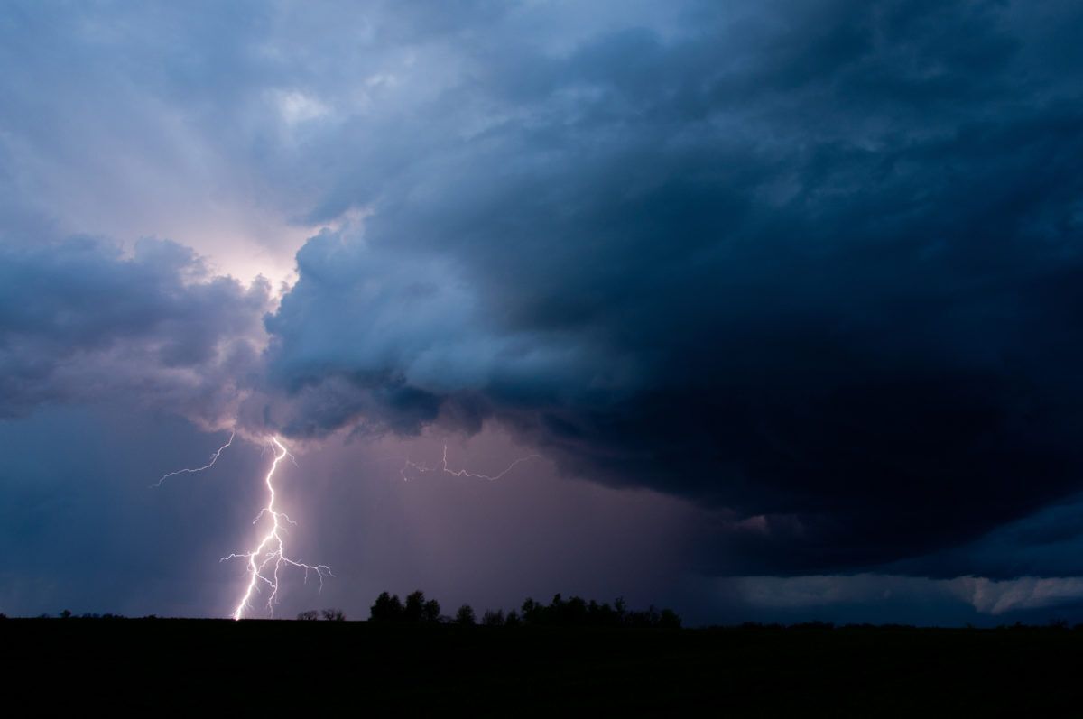 Storm clouds with lightning strike