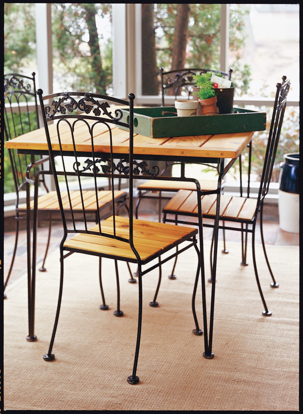 Cedar and iron table with chairs