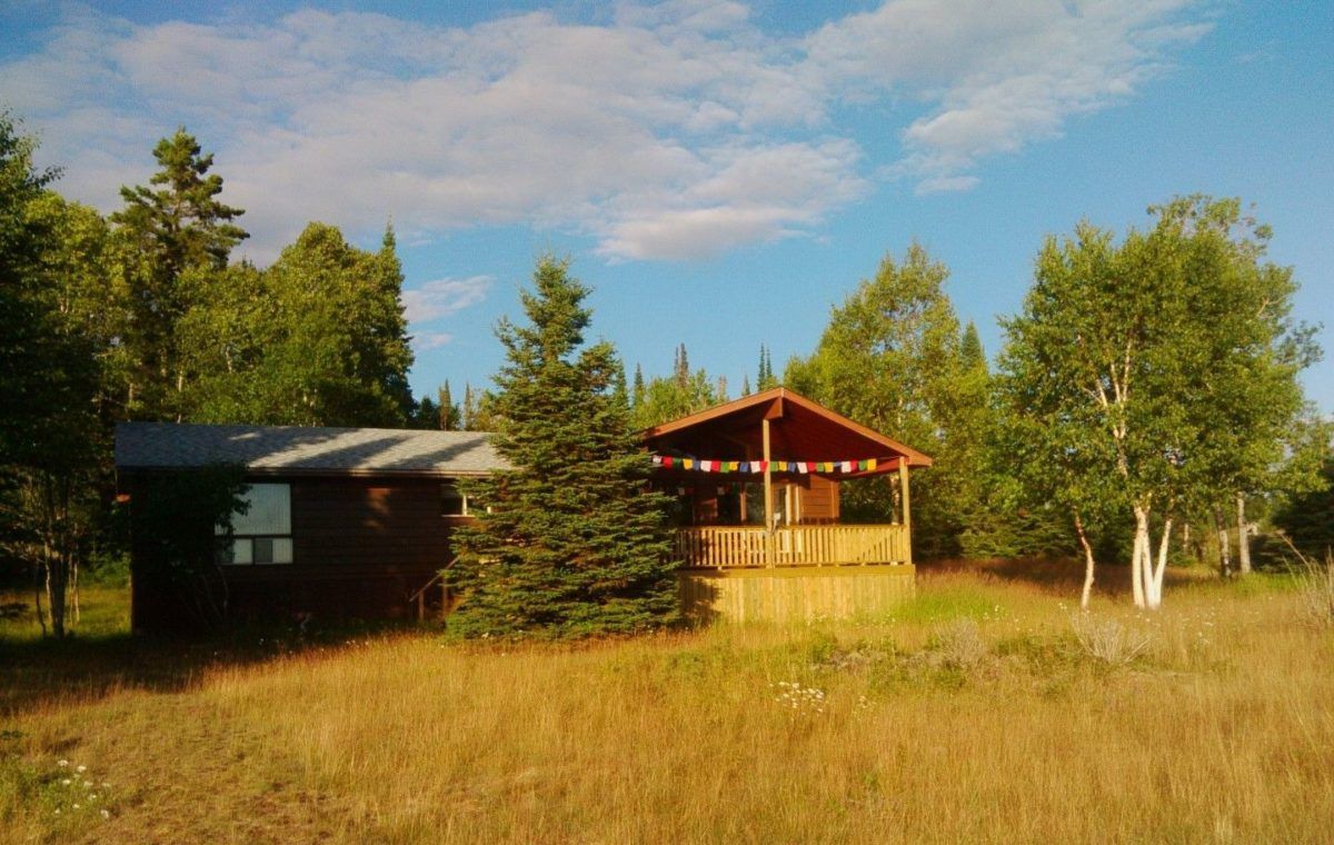 Photo of cottage with tees in front and around it