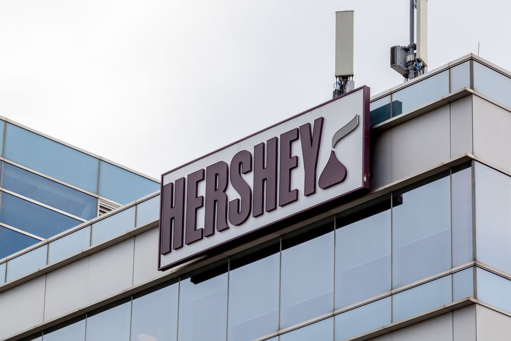 Sign of Hershey on the building of Hershey Canada in Mississauga, an American company and one of the largest chocolate manufacturers in the world