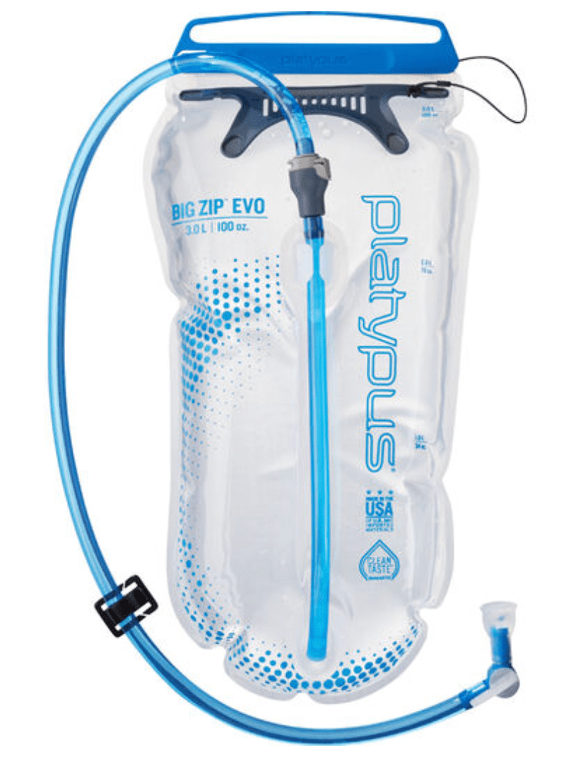 Clear water reservoir with tubes that fits inside a backpack