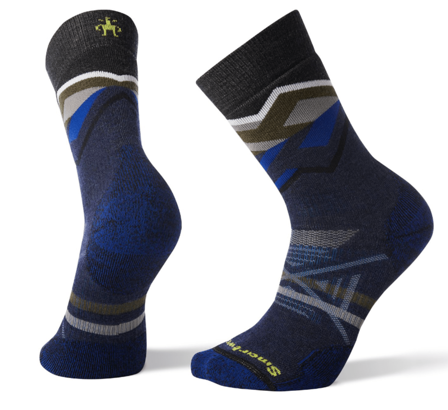 Men's socks that are blue, black, brown, and grey