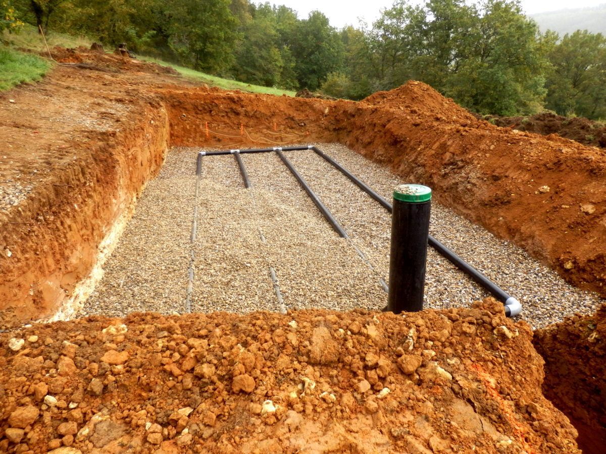 Septic system pipes on a gravel bed