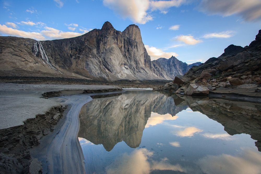 mountains, Below Mount Thor along the Weasel River in Akshayuk Pass, Nunavut, Baffin Island